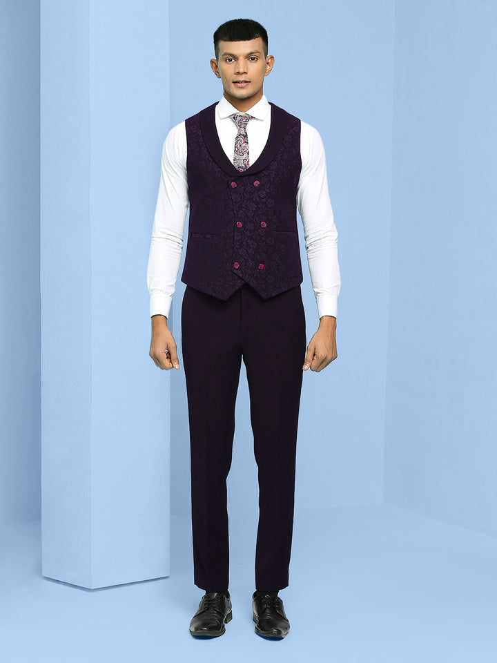 Solid Suit with Jacquard Lapel and Waistcoat