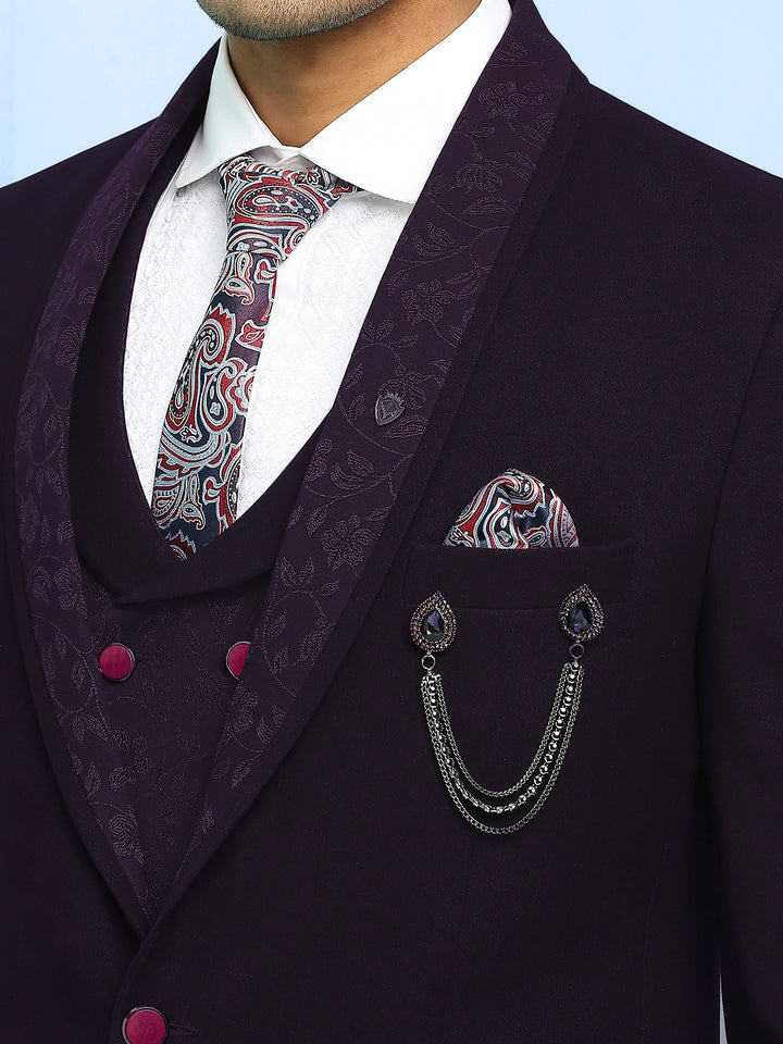 Solid Suit with Jacquard Lapel and Waistcoat