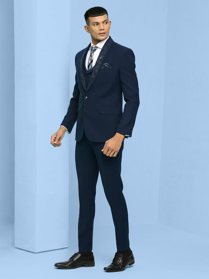 Solid Suit with Jacquard Lapel and Waistcoat