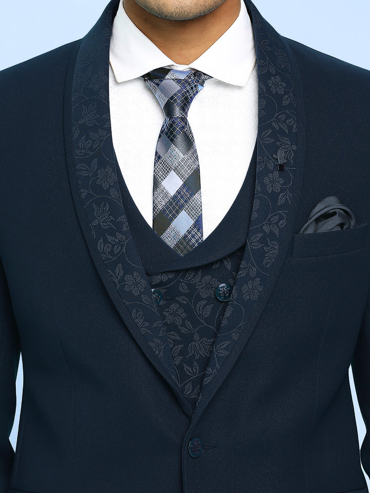 Solid Suit with Jacquard Lapel and Waistcoat