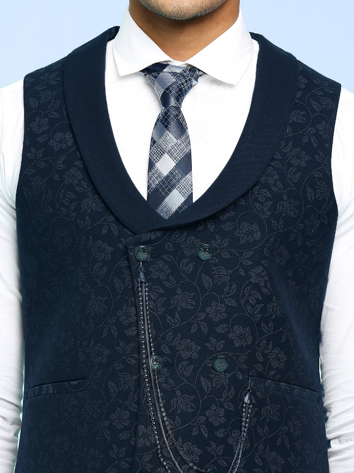 Solid Suit with Jacquard Lapel and Waistcoat