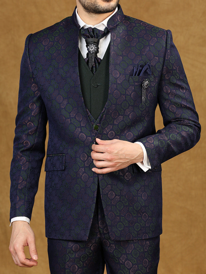 Geometric Jacquard High Neck Suit with scarf