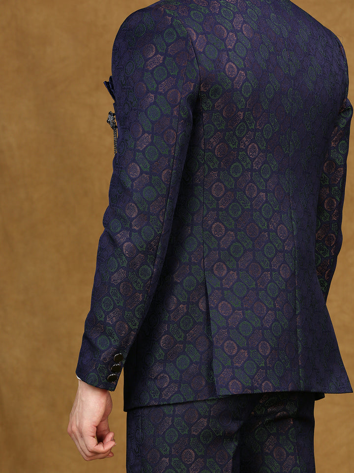 Geometric Jacquard High Neck Suit with scarf