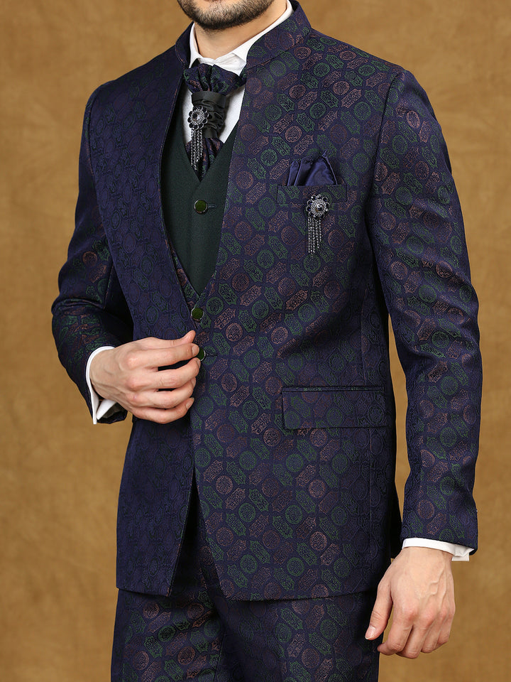 Geometric Jacquard High Neck Suit with scarf