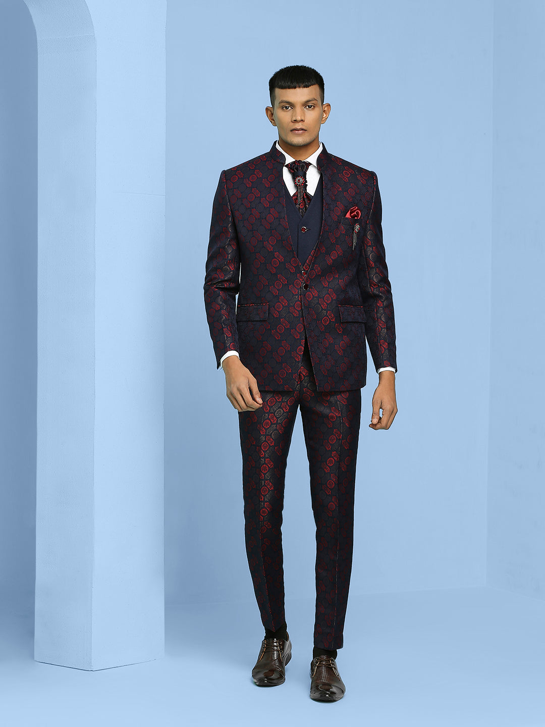 Geometric Jacquard High Neck Suit with scarf – Essas Club