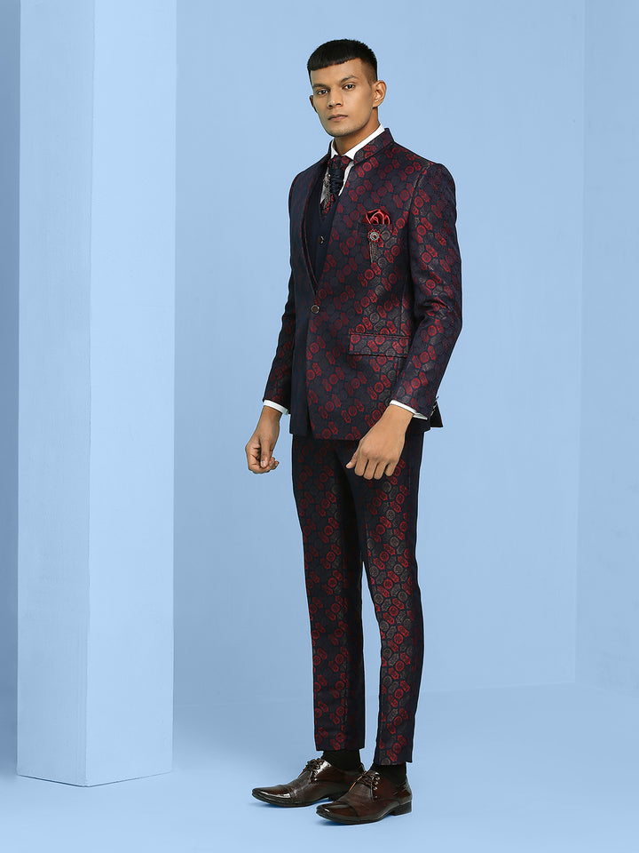 Geometric Jacquard High Neck Suit with scarf