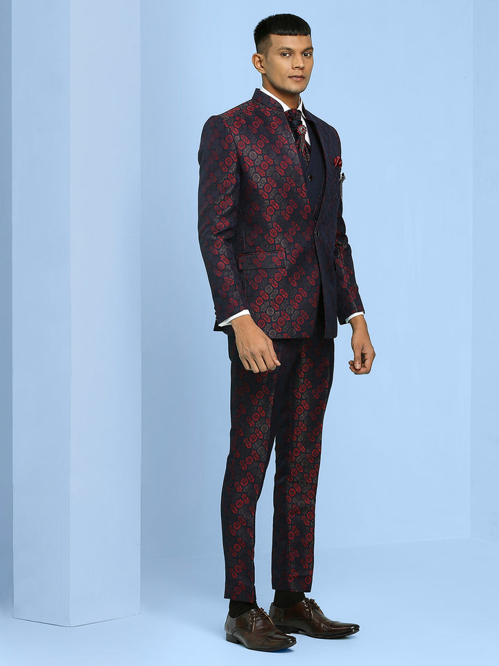 Geometric Jacquard High Neck Suit with scarf