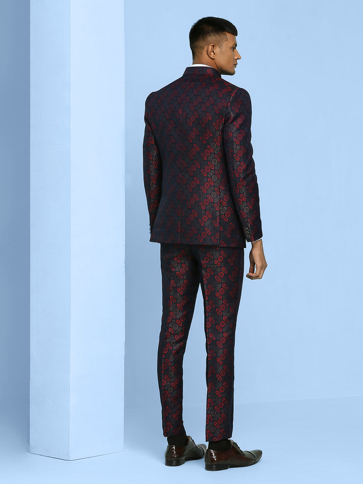 Geometric Jacquard High Neck Suit with scarf