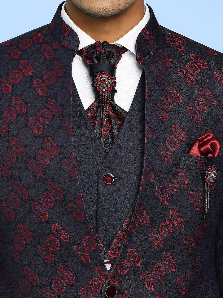 Geometric Jacquard High Neck Suit with scarf