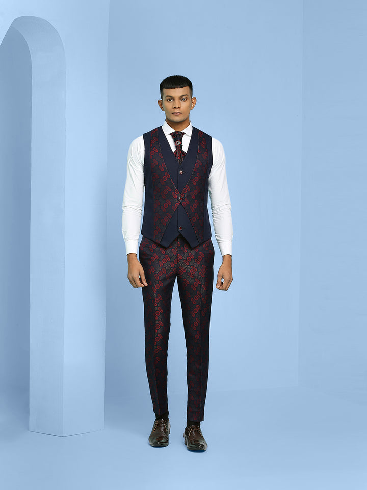 Geometric Jacquard High Neck Suit with scarf