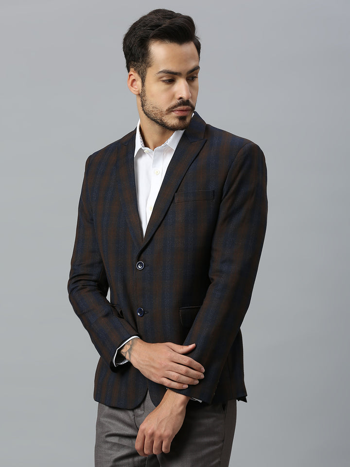 Double-Breasted Blazer with Brown Chex