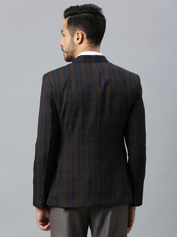 Double-Breasted Blazer with Brown Chex