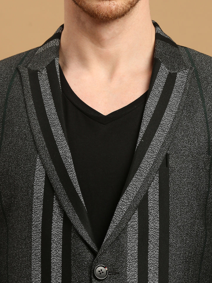 Knitted Stripe Jacquard Blazer