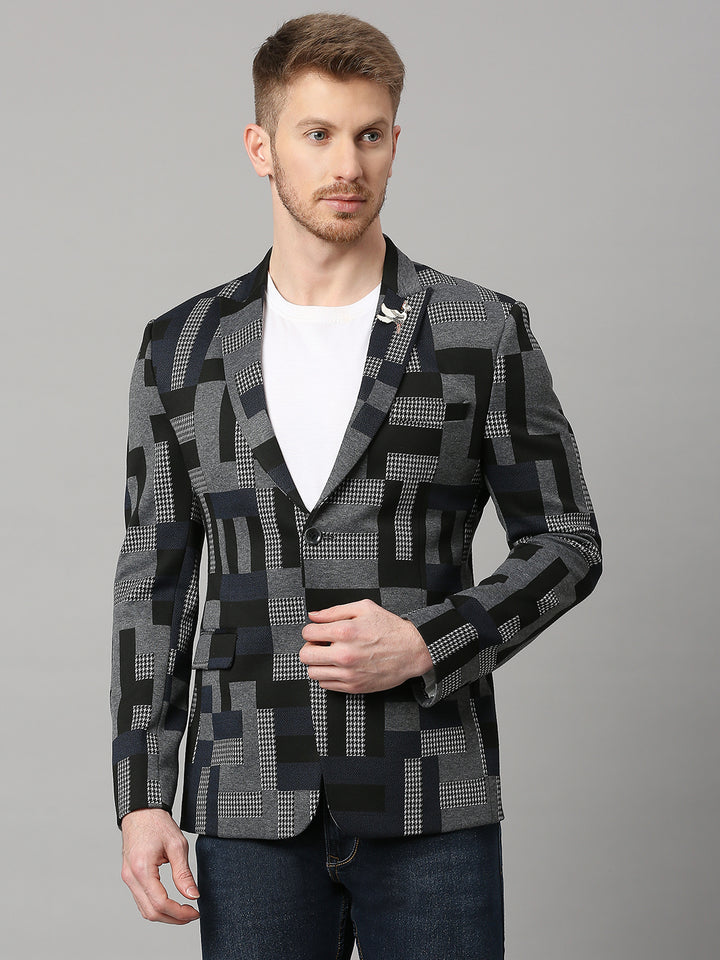 Knitted Geometric Jacquard Blazer