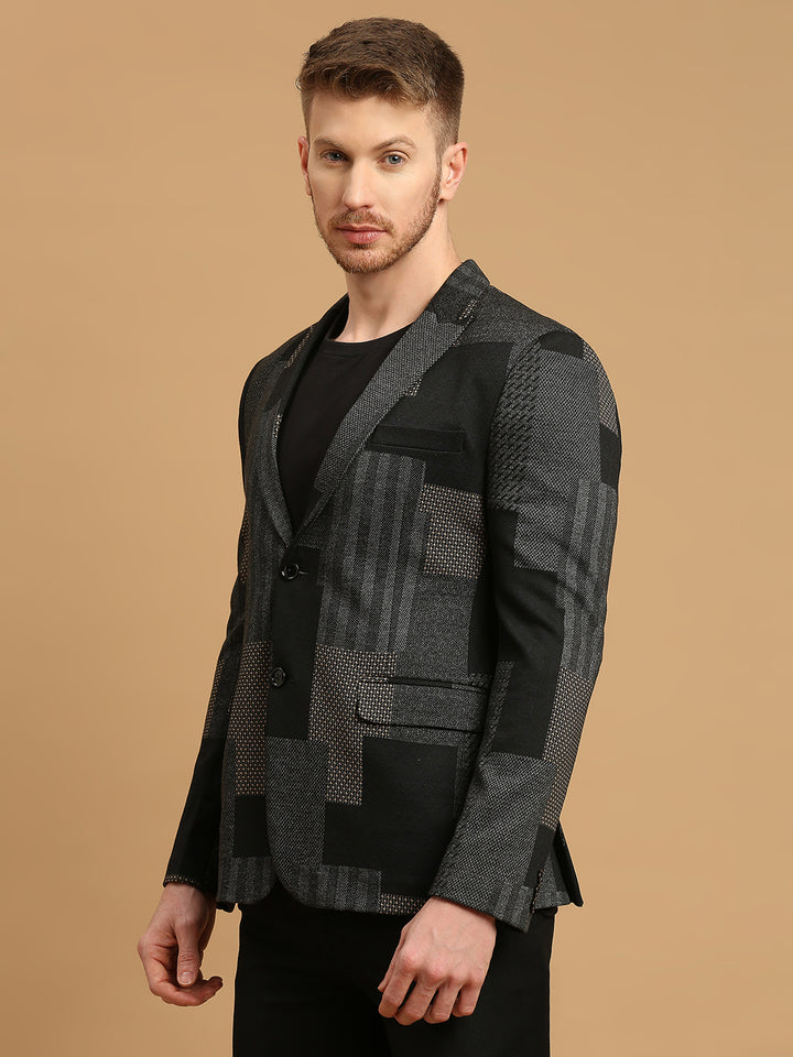 Knitted Geometric Jacquard Blazer