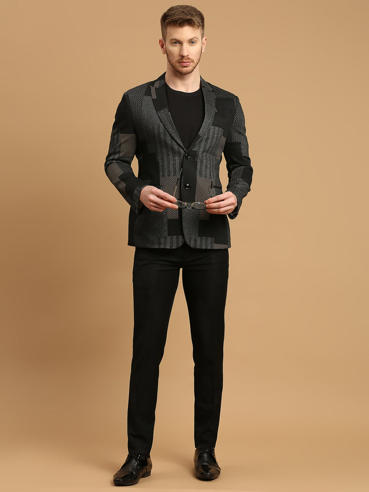 Knitted Geometric Jacquard Blazer